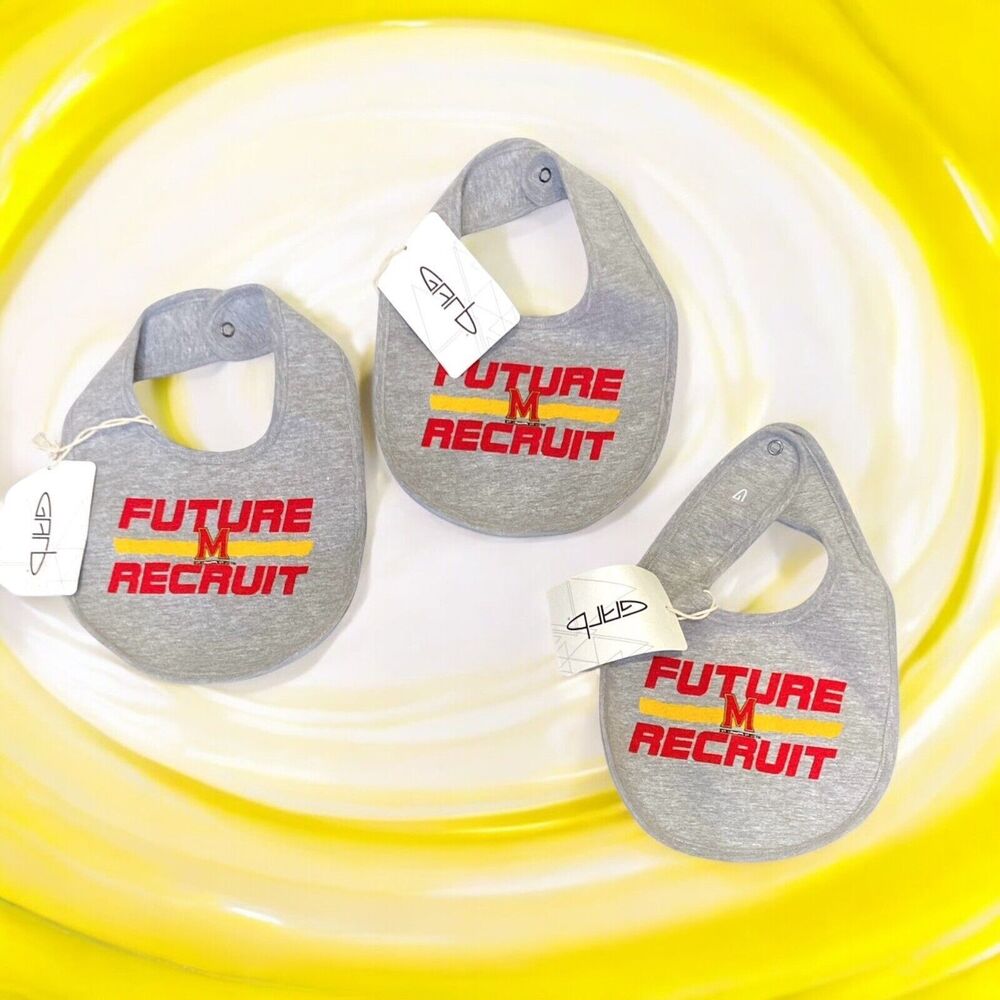 Set of 3 Maryland Terrapins Baby Bibs FUTURE RECRUIT Snap Back Soft Gray NEW